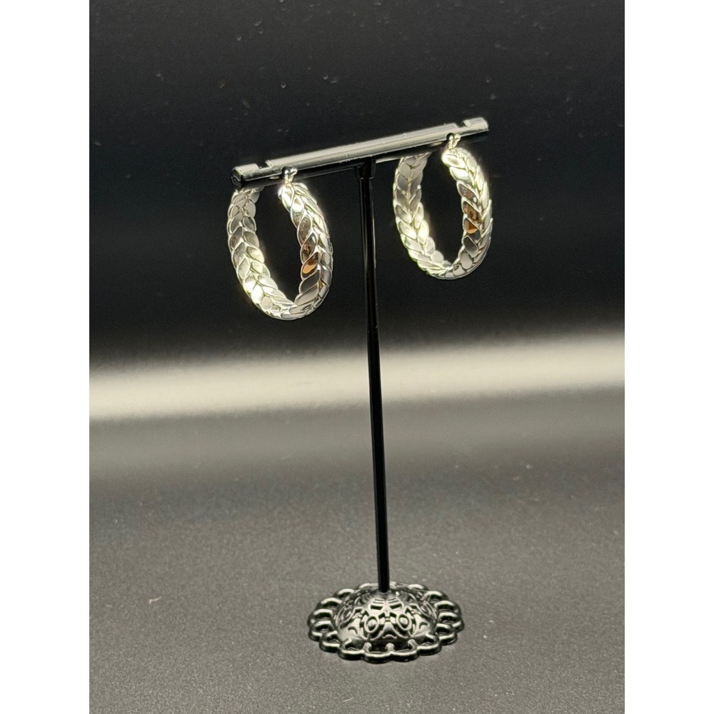 RAMLA Silver Tone Braided Textured Hoop Earrings NWOT